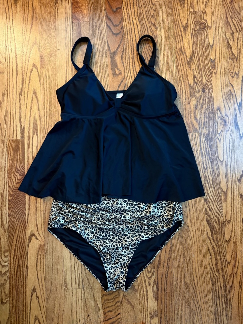 RELLECIGA Black Peplum Tankini Set Leopard High Waist Bottom XL
